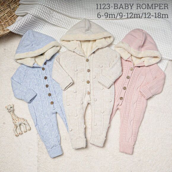 Baby Hooded Knit Jumpsuit Buttoned Outfit Jumper for Baby Girl Baby Boy,… - Picture 3 of 4